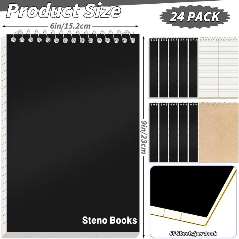 UZLU 24 Pack Steno Pads 6 x 9 in Spiral Top Notebooks Bulk Note Pads 60 Sheets Gregg Rule Writing Paper Steno Notebooks for Students Teachers Men Women Professionals Office School Recording work(Black) - Image 2